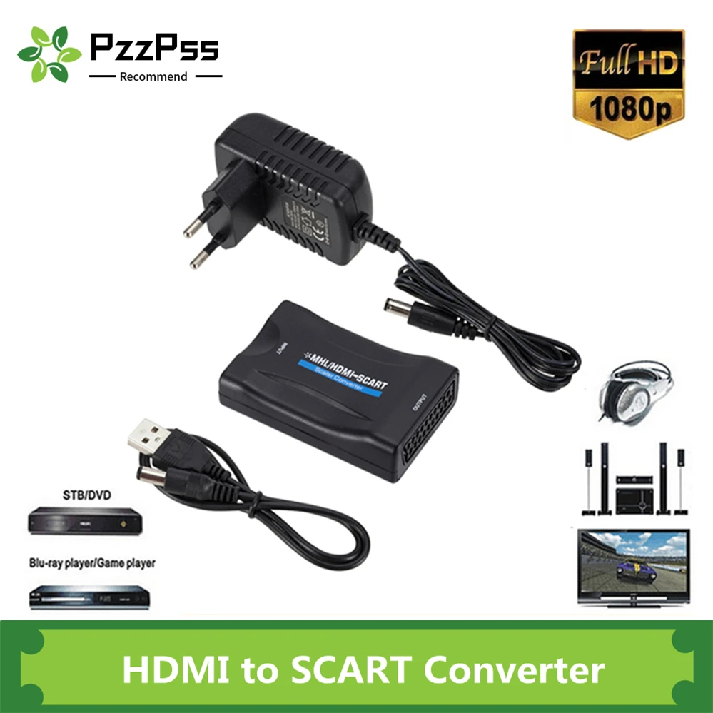 PzzPss 1080P HDMI для SCART Видео Аудио высококлассный конвертер адаптер HD ТВ DVD Sky Box STB Plug and