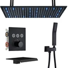 Роскошный черный светодиодный Термостатический смеситель для душа, большая Душевая система Водопад с кнопкой управления, термостатический смеситель, кран для ванны и душа