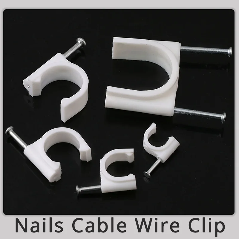 

Cable Clip Nylon PE Plastic Circle C Shaped High Carbon Steel Nail Telephone Line Tie Fixer Wire Cord Fastener Wall Holder Clamp