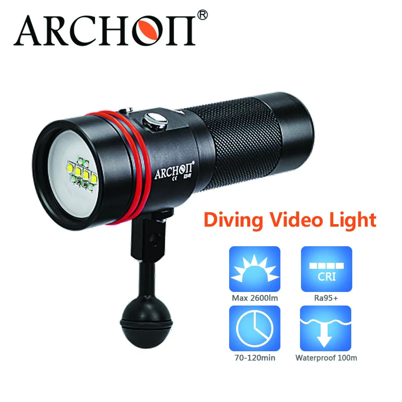 New Original ARCHON D34V Diving Lanterna CREE XM- LU2 2600LM UV/Red White Diving Torch with Built-in Rechargeable Battery