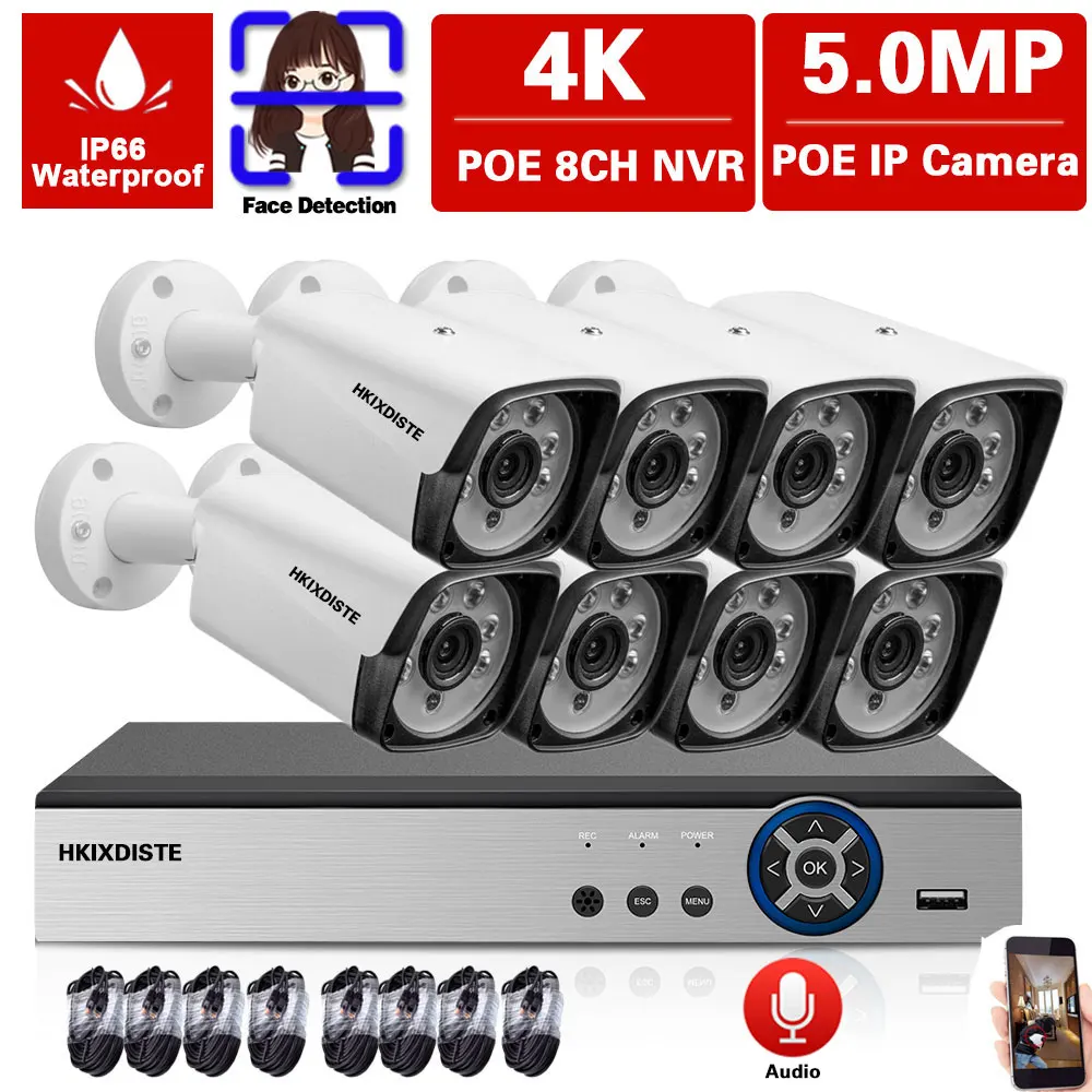 

H.265 8 Channel 5MP POE Camera System Set Audio IP CCTV Camera Security Sysmte Kit 4K 8CH NVR P2P POE Video Surveillance Kit 4CH