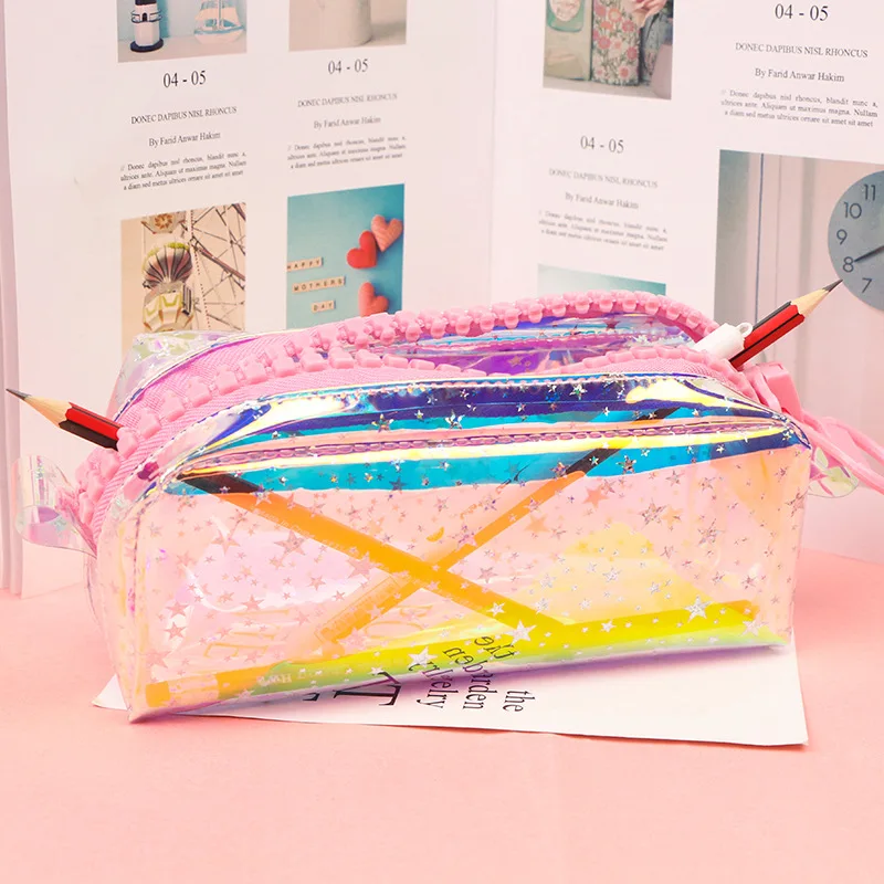 Большой прозрачный чехол для карандаша на молнии Модный Вместительный пенал