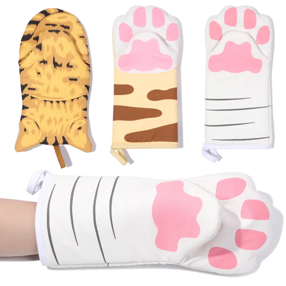 

Cotton Non-Slip Heat Resistant Anti-Scalding Cat Paws Oven Mitts Insulation Gloves Cartoon Animal