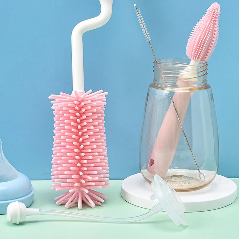 

Набор из 3-х предметов, многофункциональные ручные чистящие принадлежности, вращающаяся на 360 ° щетка для детской соски из силикона/АБС-плас...