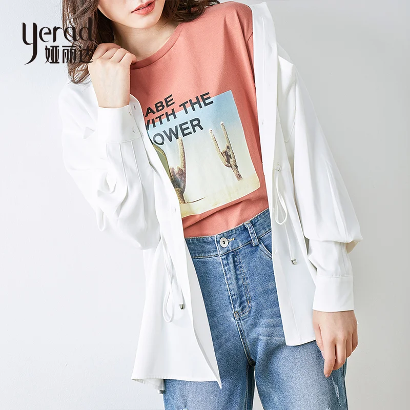 YERAD осенние женские повседневные свободные шифоновые рубашки с длинным рукавом и