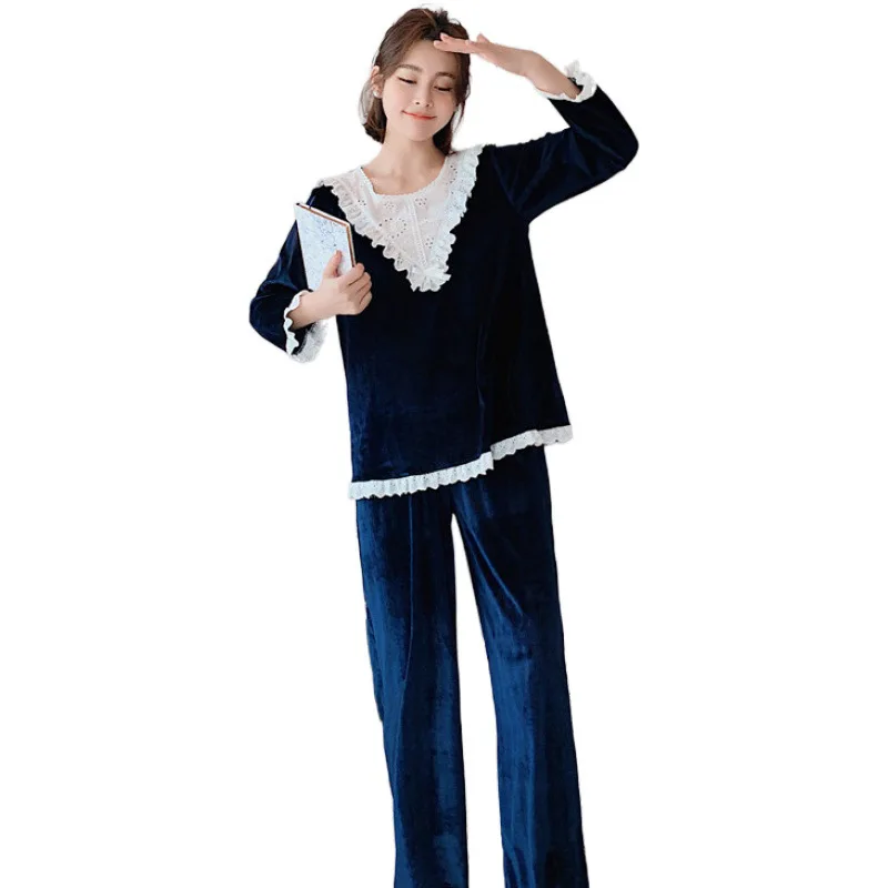 

Velour Sleep Set Pajamas Suit Women Sleepwear Nightwear Velvet Homewear 2PCS Spring Autumn New Home Clothing Intimate Lingerie