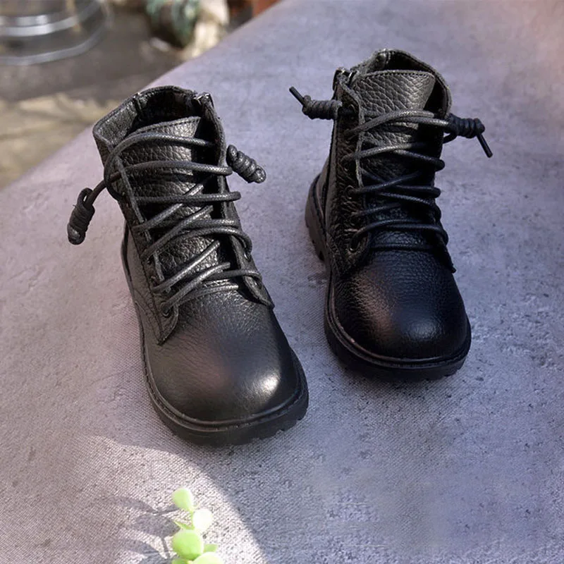 

Genuine Leather Kids Boots Boys Girls Snow Shoes Warm Fur Children Ankle Boots Toddler Boys Quality Cow Leather Winter Sneakers