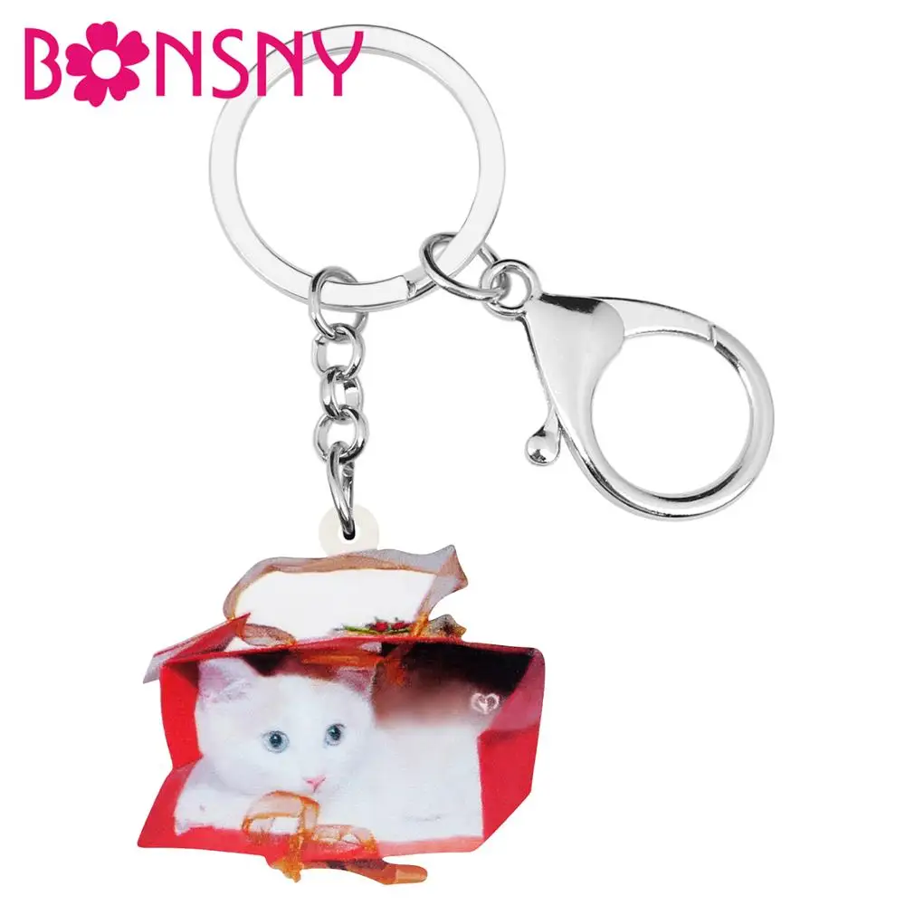 Bonsny акриловые День Святого Валентина турецкий Кот брелки животных кольца для