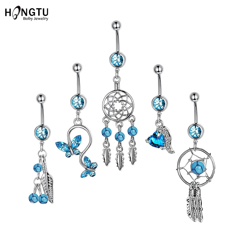 1 шт. Циркон Ловец снов пупка кольца с кристаллом бары Сексуальная