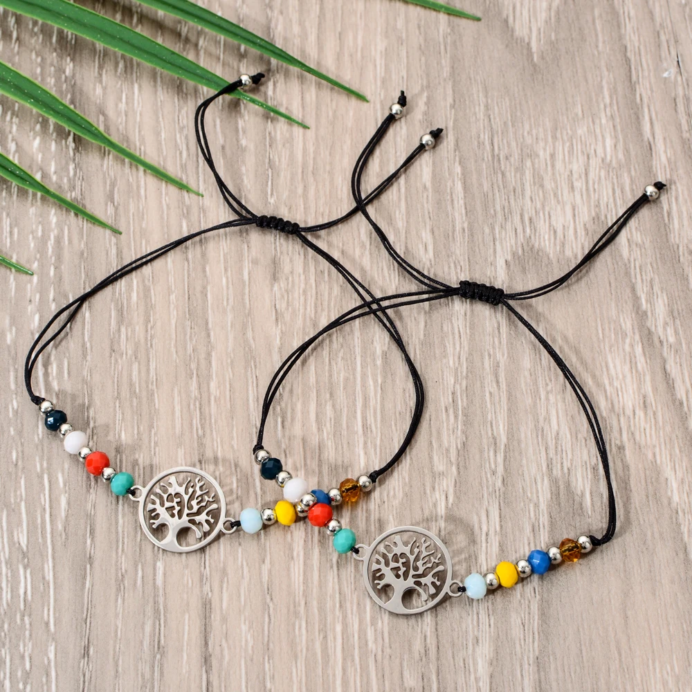 Женский браслет из нержавеющей стали с подвеской Древо жизни регулируемый