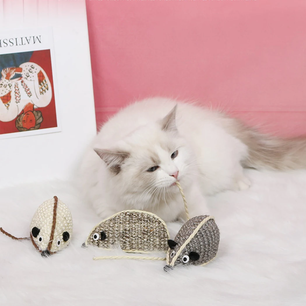 3 шт. игрушки в виде мышей мышь сизаль интерактивные черный и белый для домашних