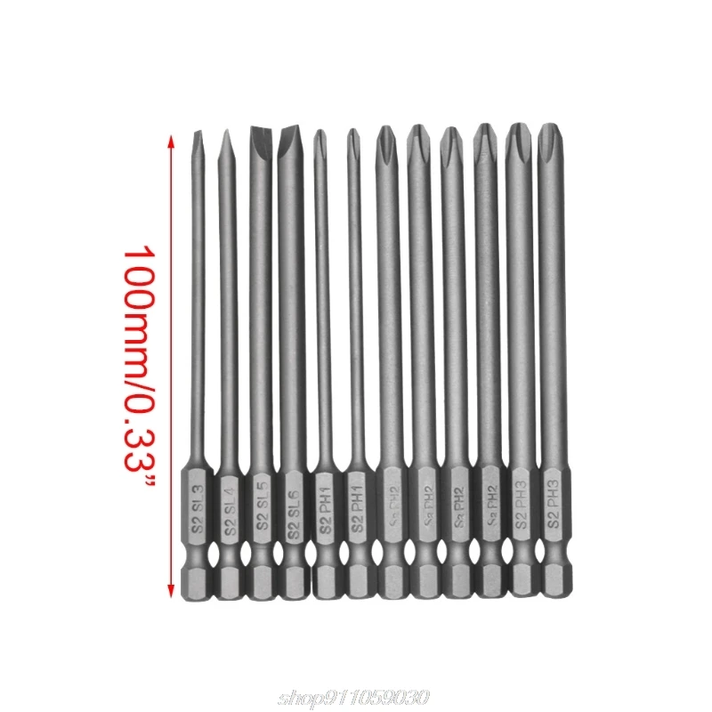 

12pcs/set Alloy Steel S2 Slotted Phillips Screwdriver Drill Bits Magnetic Head 100mm Extra Long D11 20 Dropshipping