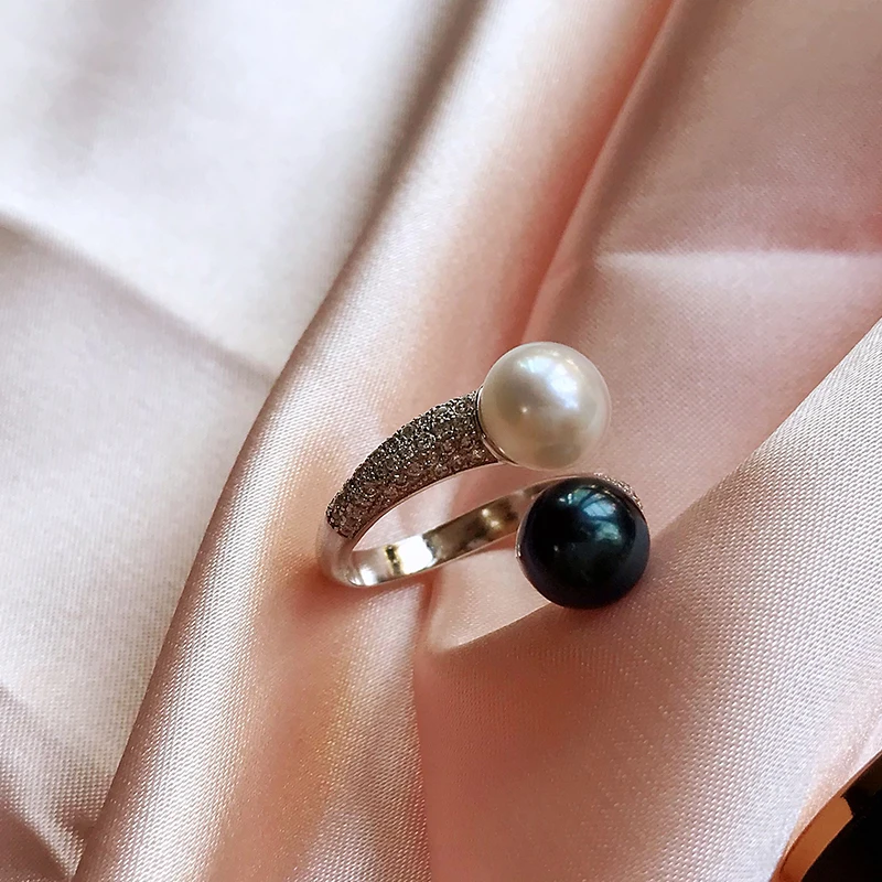 Женское серебряное кольцо с высоким блеском и двойным натуральным жемчугом 925