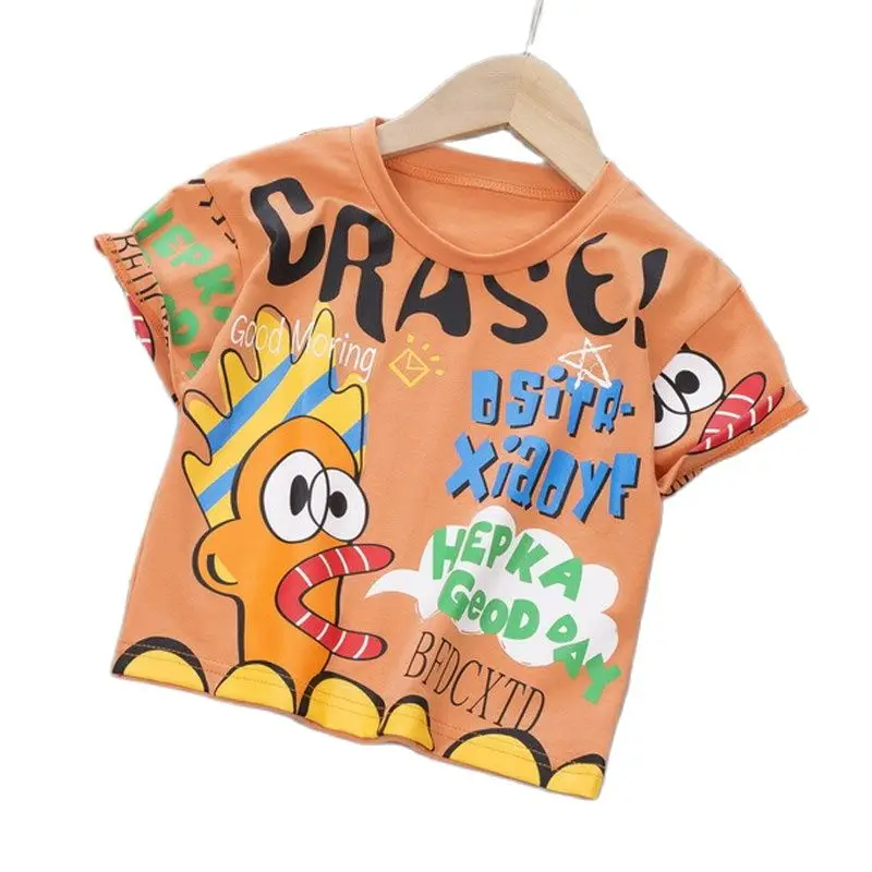 Модная футболка с мультяшным принтом летняя новая свободная для маленьких
