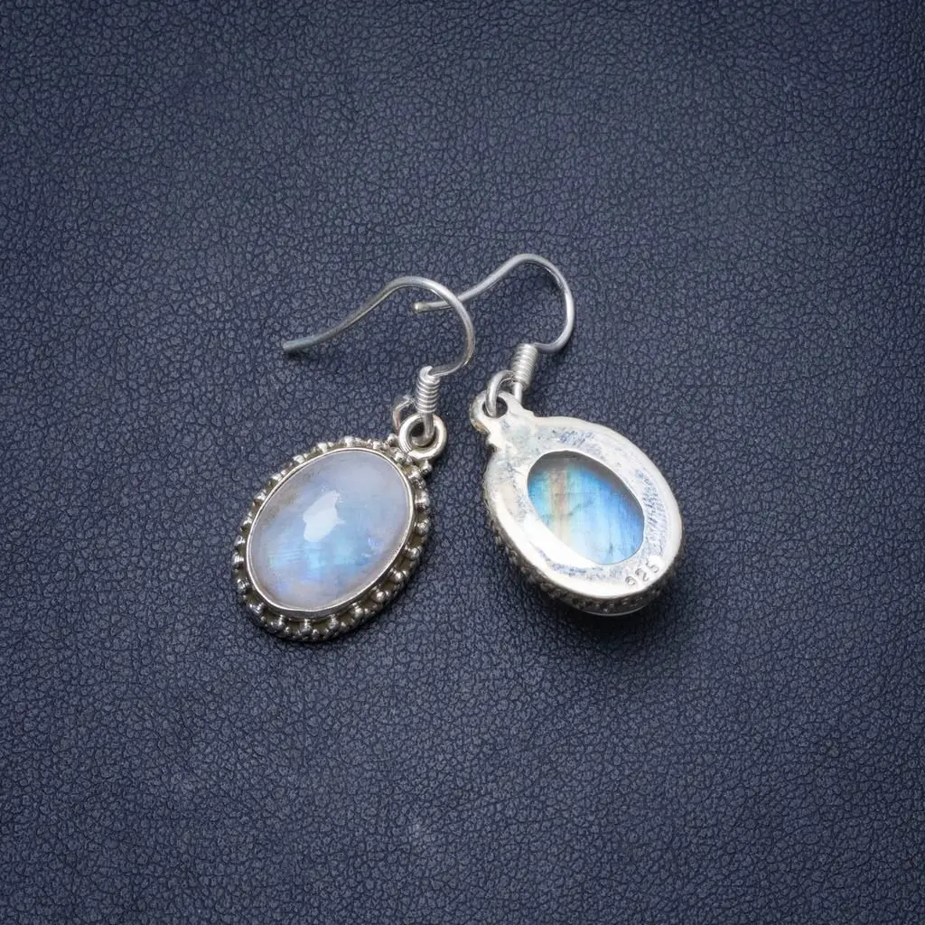 

Natural Rainbow Moonstone Handmade Unique 925 Sterling Silver Earrings 1.25" Y0151