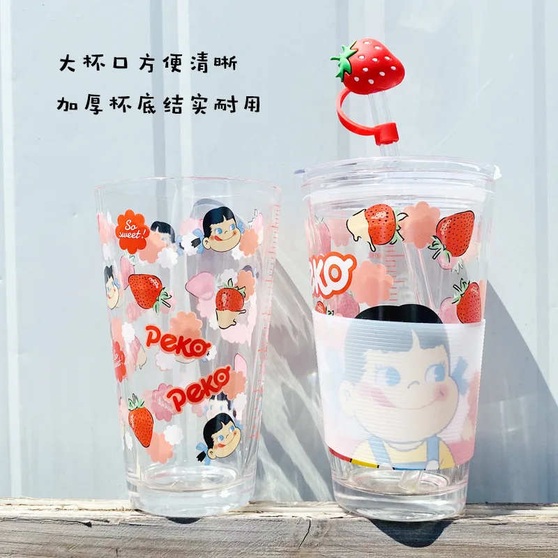 

Cute Strawberry Glass Water Cup Student Ins Japanese Cartoon Straw Scale Cup Creative Girl Heart Pink Cup Cute Water Bottle