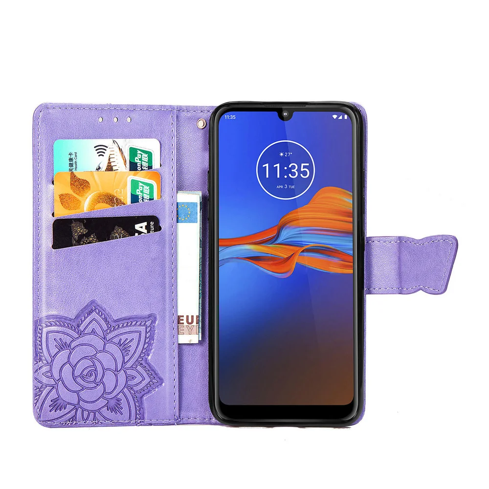 Кожаный чехол-книжка E6 Plus для Motorola E6 Plus, чехол с бабочкой, чехол-кошелек с цветочным рисунком для Motorola Moto E6s, чехол для телефона