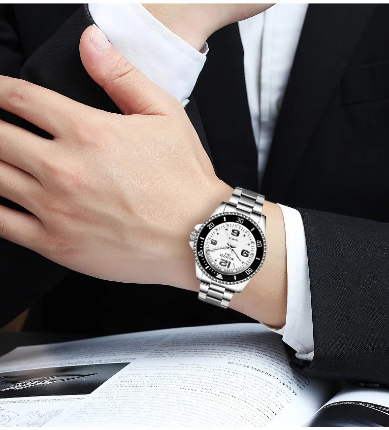 

Часы мужские кварцевые с календарем, модные светящиеся водонепроницаемые, со стальным браслетом