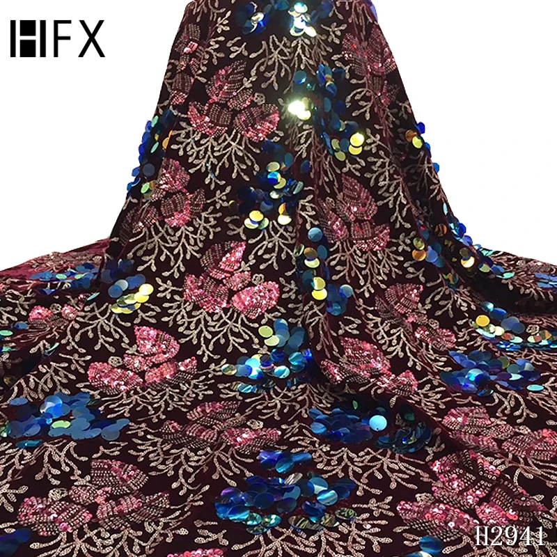 HFX роскошный французский сетчатый кружевной Кружевной Тюль с вышивкой пайетками