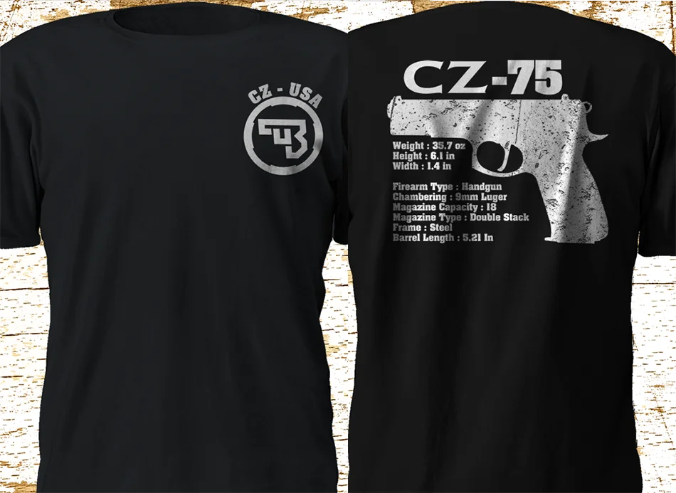 Новинка Cz 75 США Ceska Zbrojovka огнестрельное оружие логотип черная футболка 2 стороны