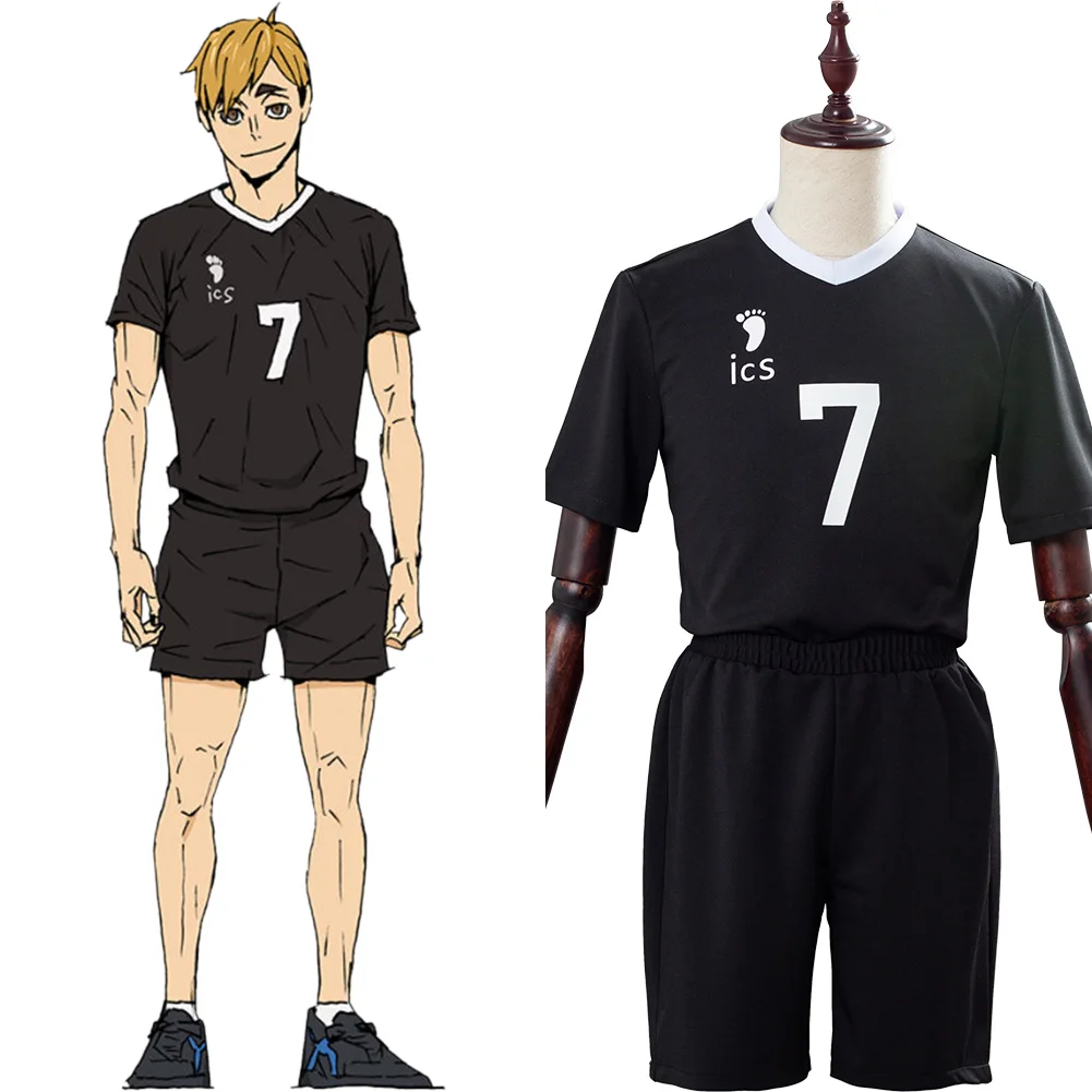 

Haikyuu Season 4 No.7 Miya Atsumu No.11 Osamu Miya Cosplay Jerseys Inarizaki High Volleyball Top+Shorts Uniform Black Sportswear