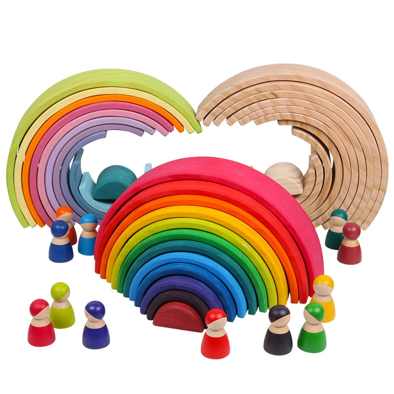 Baby Toys Large Rainbow Stacker Wooden For Kids Creative Building Blocks Montessori Educational Toy Children Gifts | Игрушки и хобби