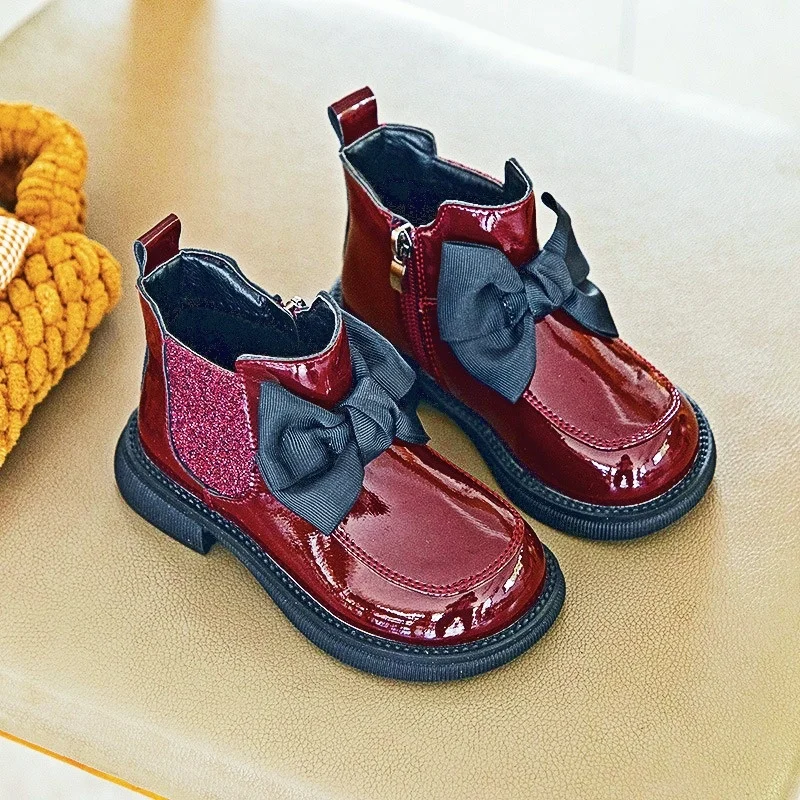 

2022 winter children's fashion boots little princess butterfly red thick-soled boots children's thick cotton warm boots
