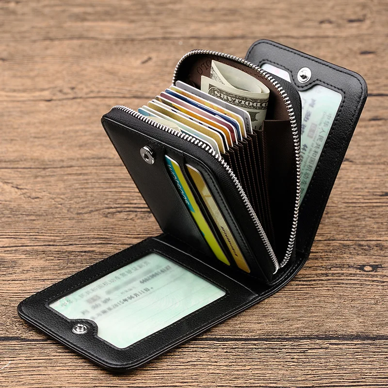 

luxury men wallet genuine leather Short Card holder zipper small purce male Business cardholders High quality 2020