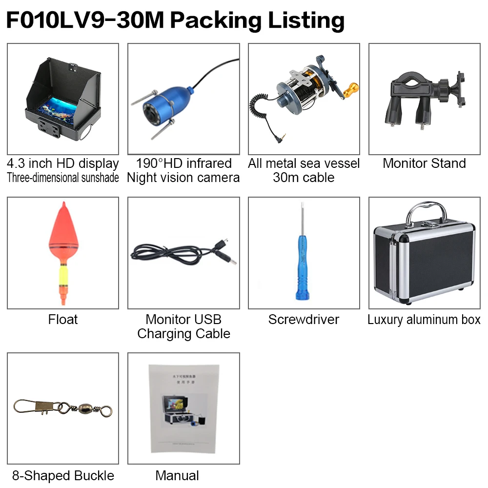 Купить 1200TVL 30 м рыболокатор подводная Рыбацкая камера 4,3 дюйма монитор с 10 шт. IR светодиодный металлический морской колесный фотоаппарат для рыбалк...