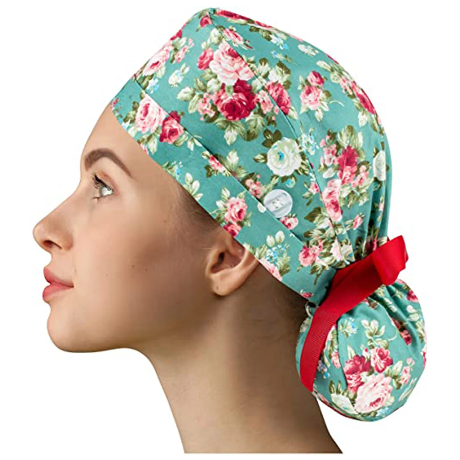 

Unisex Printed Operating Room Hat Doctor And Nurse Hat Beautician Dustproof Gourd Hat With Buttons Bouffant Hat With Sweatband