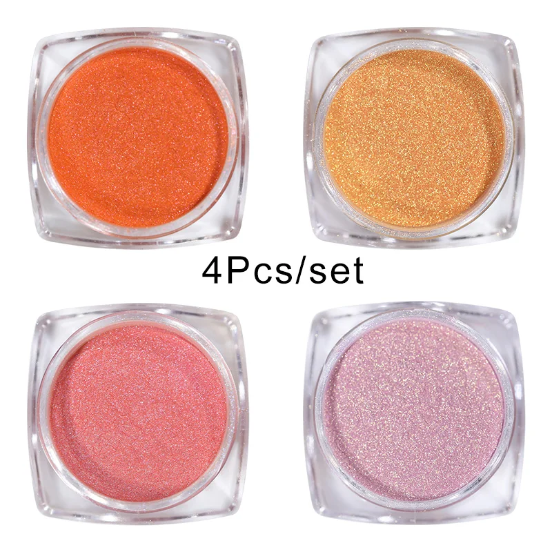 4Pcs 1 г зеркальный блеск мерцающая пудра для ногтей хромированный пигмент Ослепительная салон микро голографическая пудра лазер для украшения ногтей маникюр - Цвет: 4Pcs