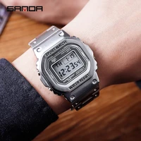 fashion hot sell steel strap multifunctional digital watch large square dial business luminous men watches relogio masculino