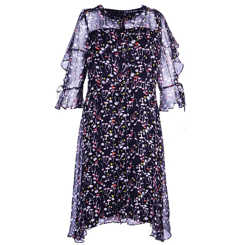 100% шелковое женское длинное платье с принтом элегантное размера плюс на весну и