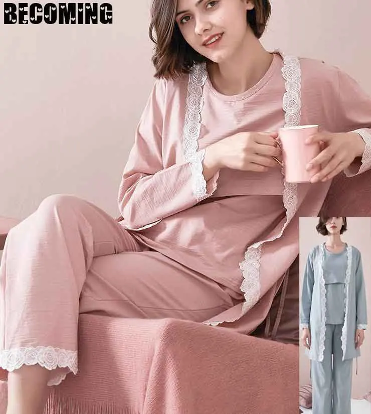 Осенне зимняя ночная рубашка 3 шт./компл. Пижама для беременных большого сна