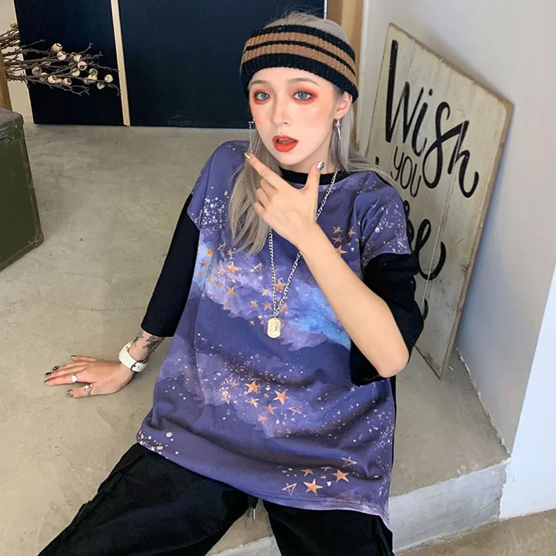 Летняя женская футболка новая свободная Корейская версия cec super fire net красная