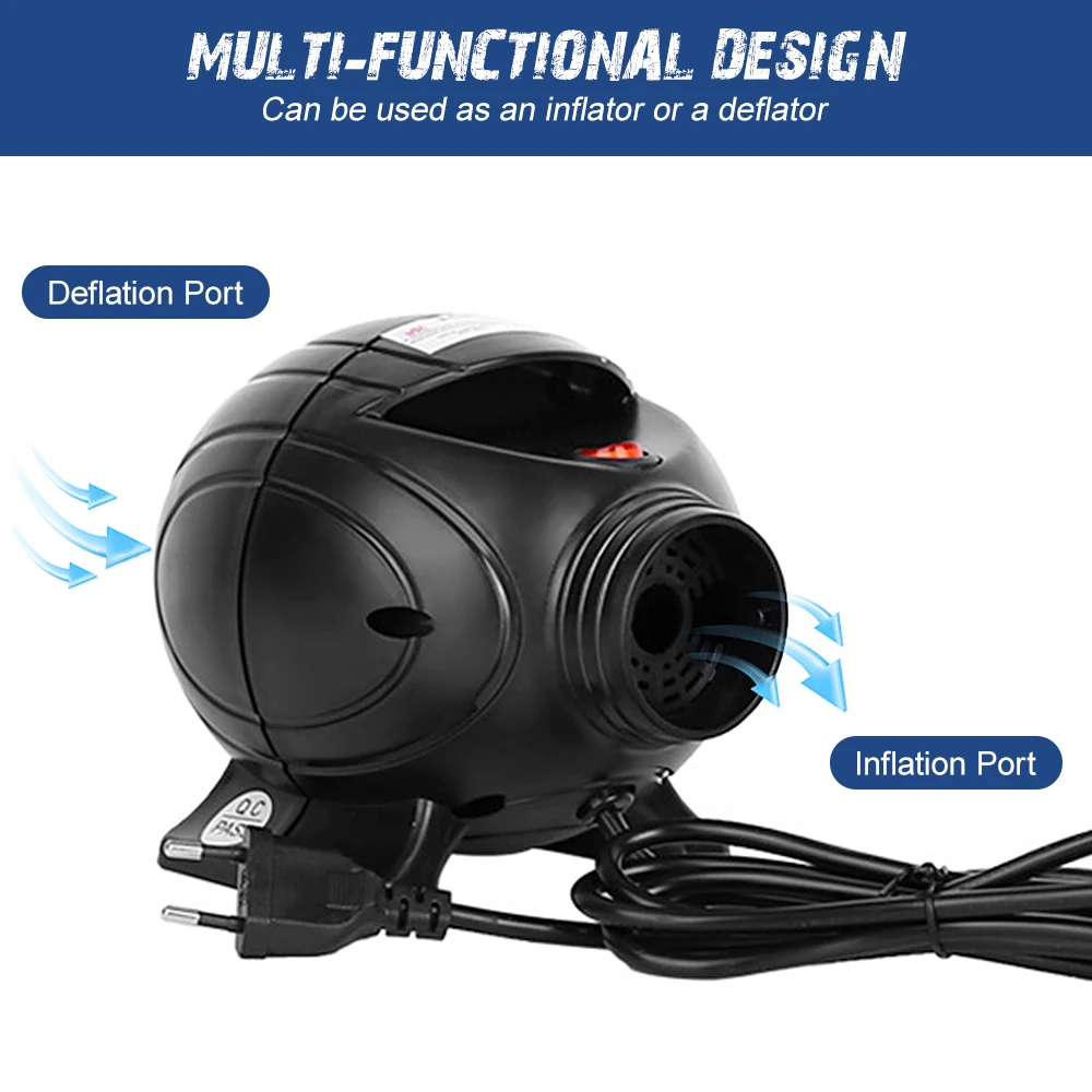 

Portable 800W Electric Air Pump Inflator Deflator with 3 Nozzles for Inflatables Air Bed Mattress Float Pool Toy Flow