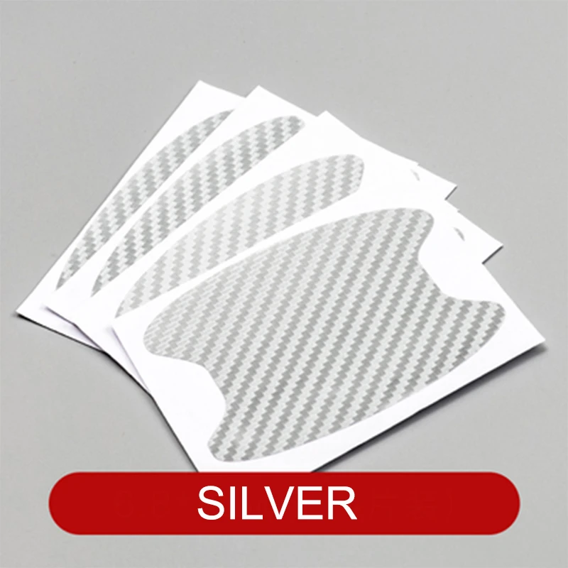 SILVER 4 шт./лот, универсальные наклейки из углеродного волокна для автомобильных дверных ручек, защитная крышка, внешние аксессуары, автомобильный стиль - Название цвета: SILVER