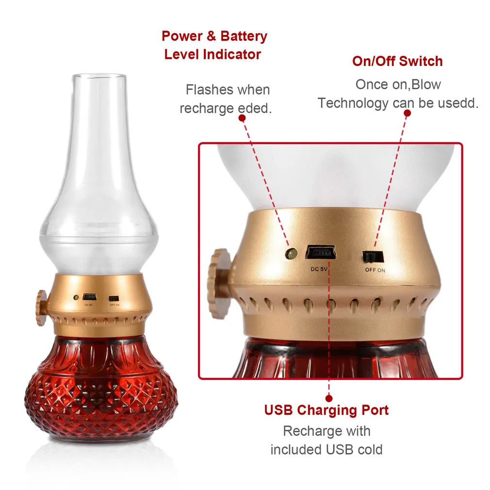 

Retro Blow USB Rechargeable Blowing Control Adjustable Brightness LED Nightlight Table Lamp for Indoor & Outdoor