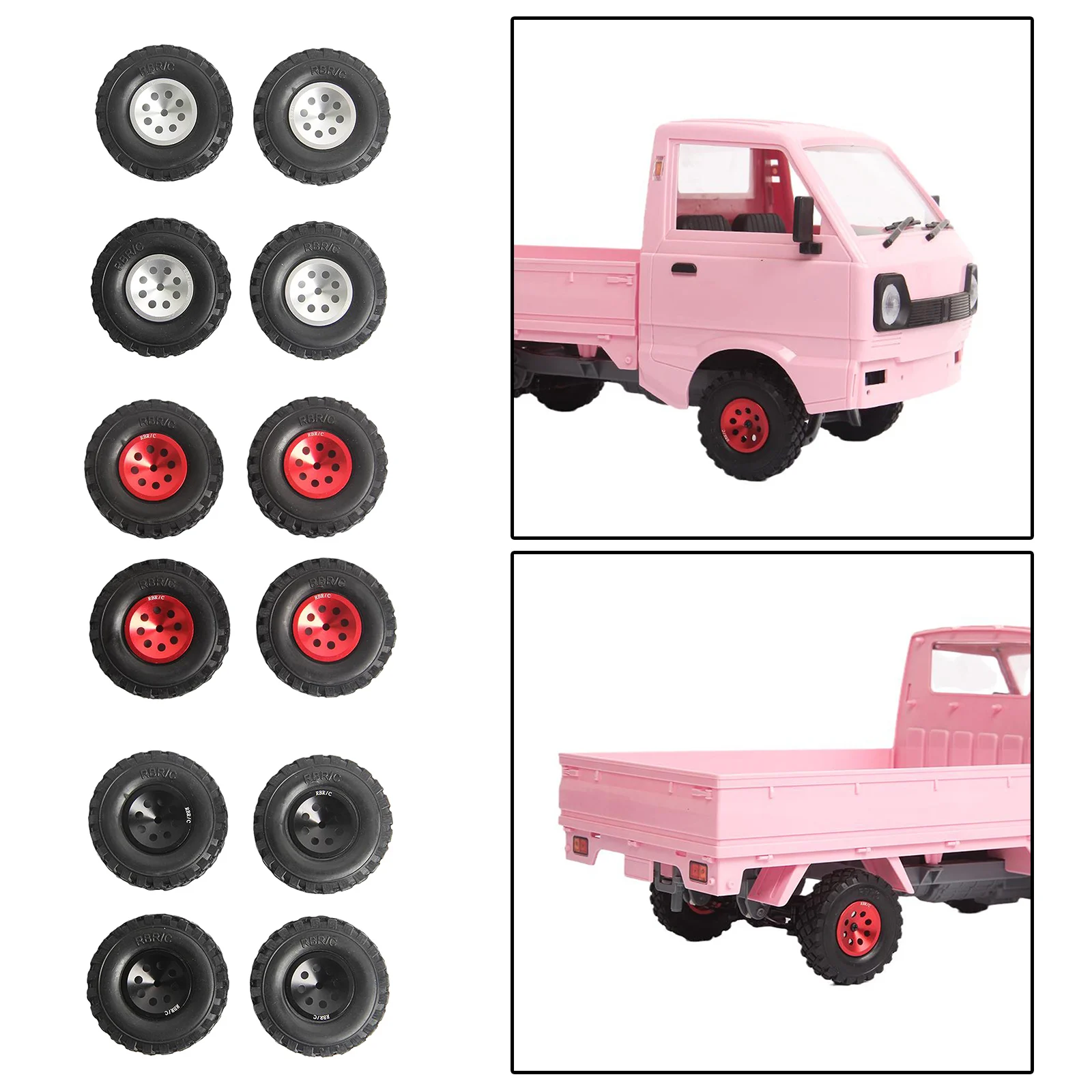 

4x RC Car Trunk Hub Wheel Rim &Tires for WPL D12 RC Racing Car Spare Parts