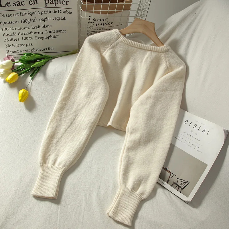 

Short Solid Women Sweater Pullovers O-Neck Long-Sleeved Casual All Match Female Pulls Outwear Tops