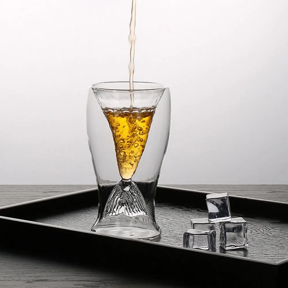 

80%Hot Sale 80ml Creative Mermaids Glasses Fish Tail Wine Glass Double Layer Beer Whiskey Cocktail for Funny Shot Glass Mug Cup