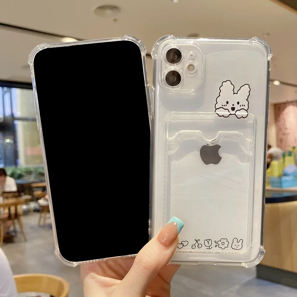 Cartoon Card Bag Phone Case For iPhone 14 13 12 11 Pro Max 7 8 Plus X XR XS Max SE 2 Transparent Wallet Soft Bumper Back Cover