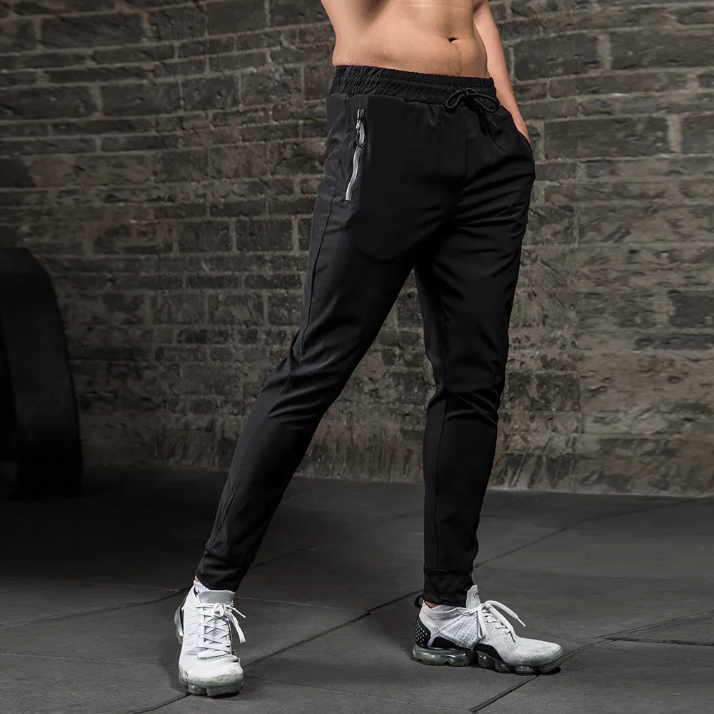 Quick-Drying and Breathable Men's Running Fitness Pants Pocket Zipper Nylon Sports Trousers Jogging Gym Bodybuilding Athletic