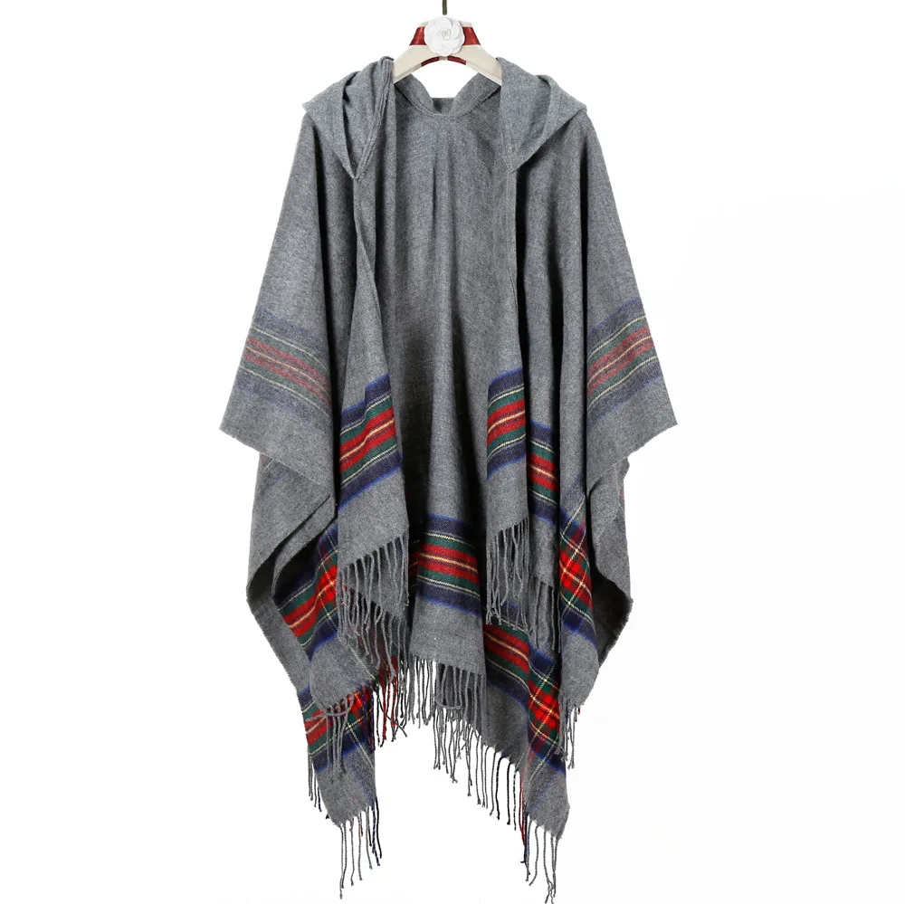 

Korean Style Thick Split Shawl Hooded Cape Autumn and Winter Travel Long Warm Scarf Women's All-match Air Conditioning Cloak