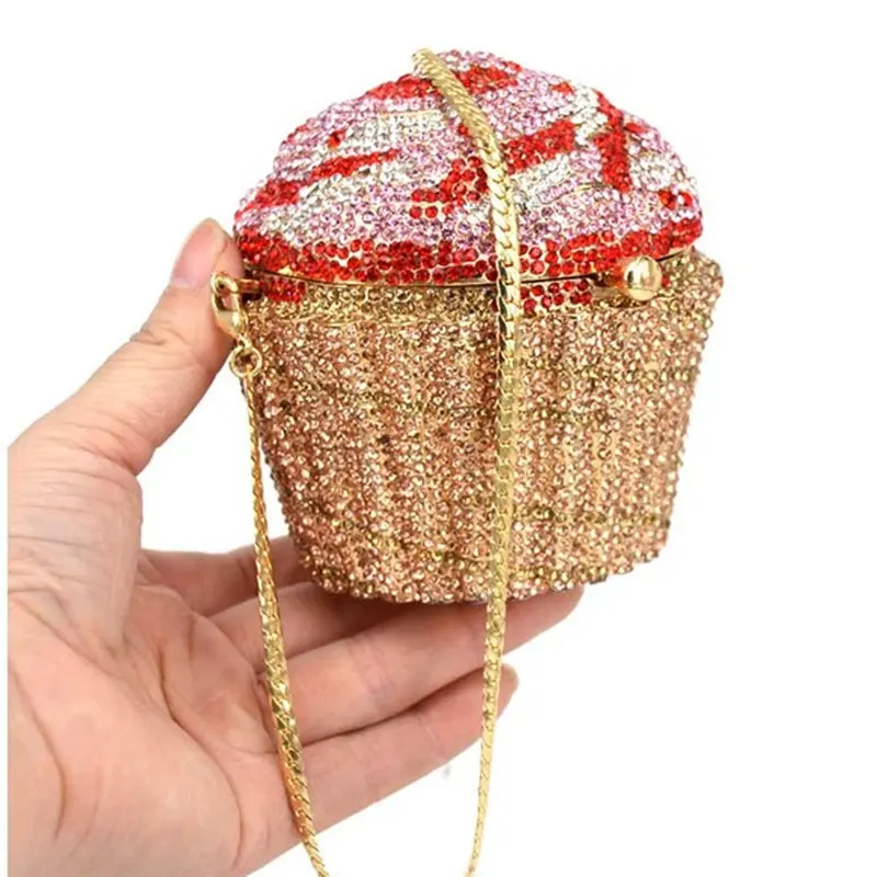 10x10CM Small Cake Ice Cream Crystal Bag Full Diamonds Handmade Diamond Metal Dinner Bag Clutch Bag a6768