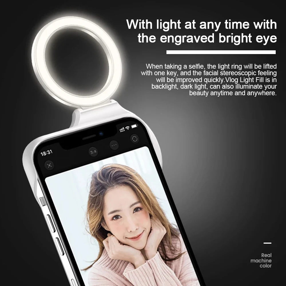 

Selfie Lights Back CoverFor Apple iPhone 12 Mobile Adjustable Circle LED Light Phone Case Lens Protector For iPhone 12 12Pro