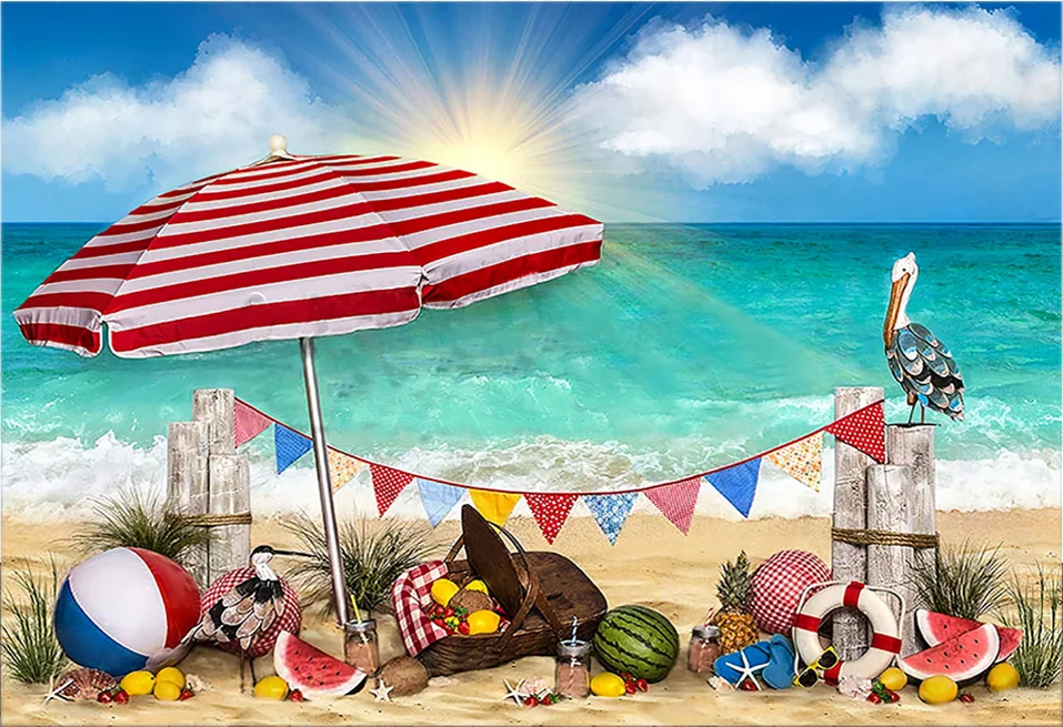 

Summer Sea Party Surfing Background for Photography Beach Coconut Tree Children Birthday Photography Backdrops for Photo Studio