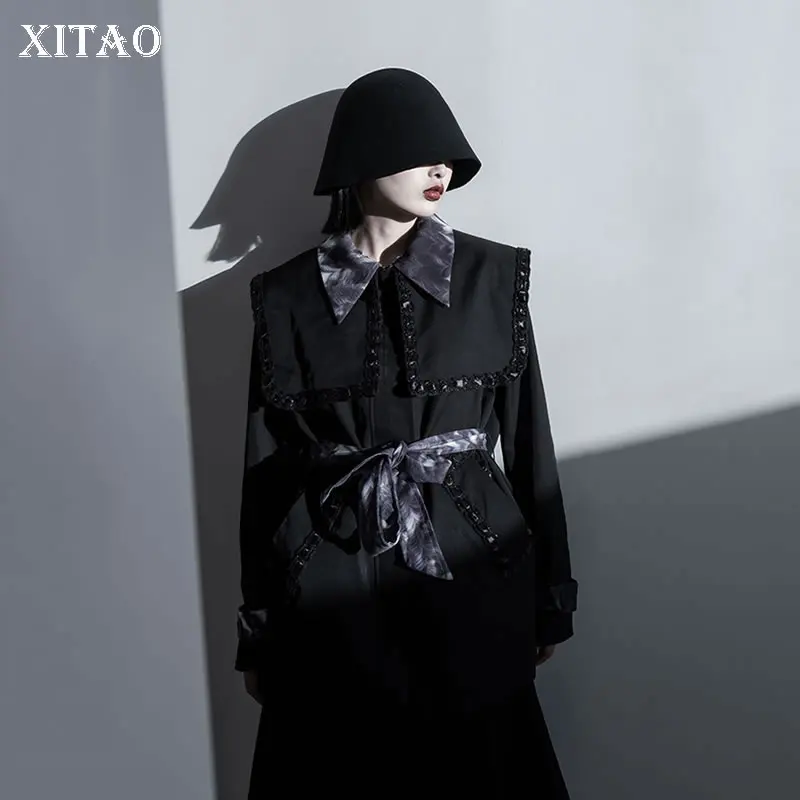 

XITAO, Черная Женская куртка, пальто, модный принт, бандаж, осень 2021, уличный, маленький, свежий, повседневный стиль, трендовый, универсальный то...