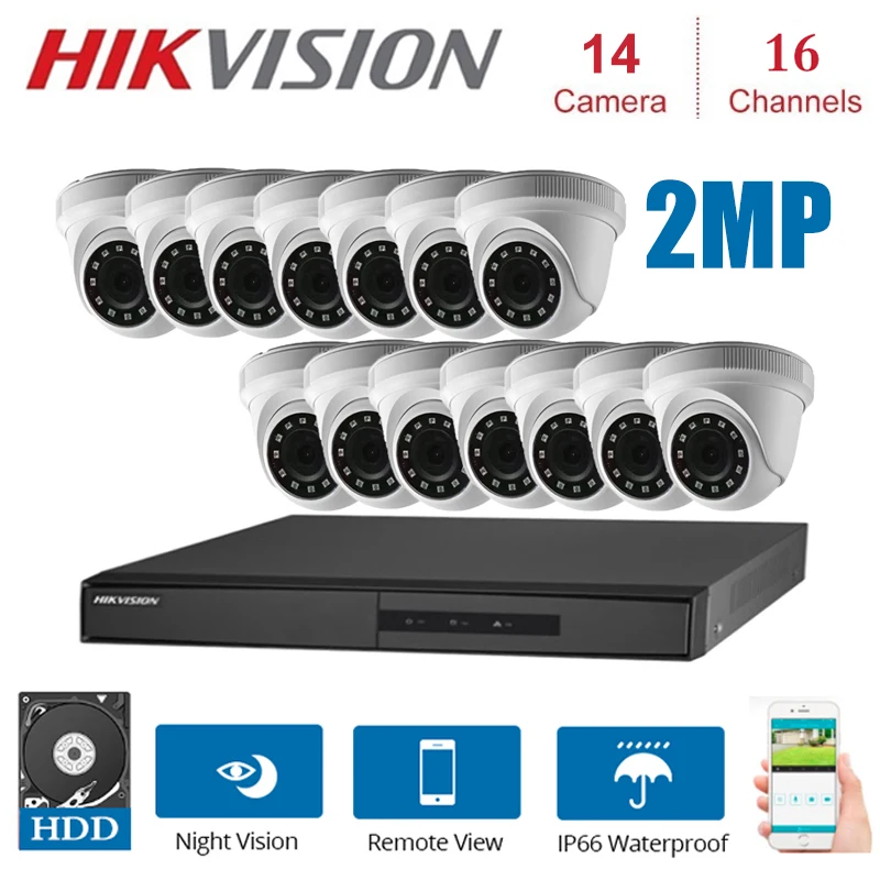 Камера ночного видения Hikvision 4 в 1 2 МП 16 каналов 14 шт.|Система наблюдения| |