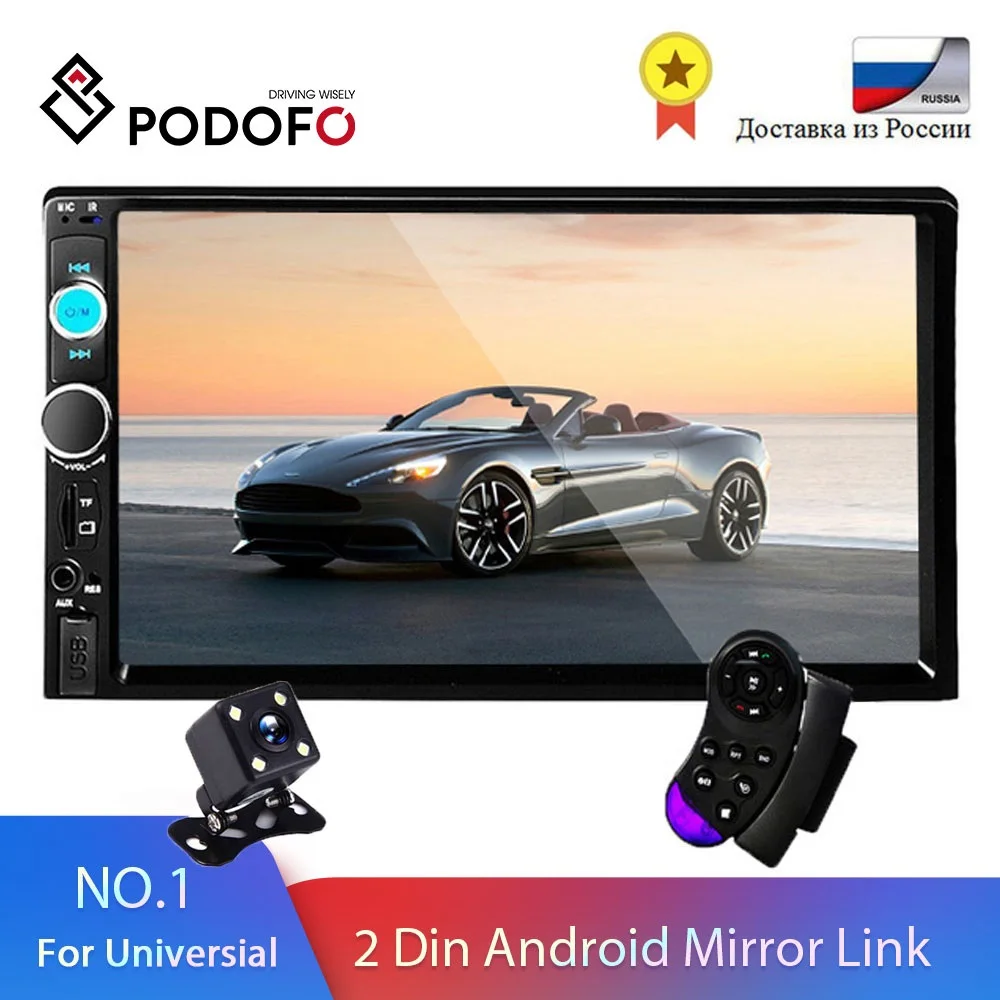 

Автомагнитола Podofo 2 din HD-экран 7", автомобильное радио, автомагнитола с сенсорным экраном, медиаплеер MP5, Bluetooth USB TF FM, камера